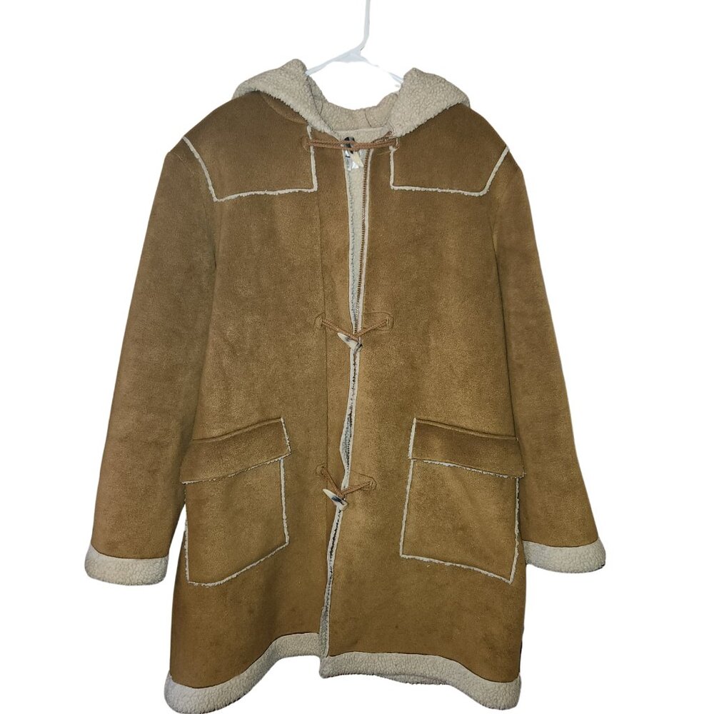 OLD NAVY Women's Hooded Sherpa Lined Brown Camel Pea Coat Size XXL